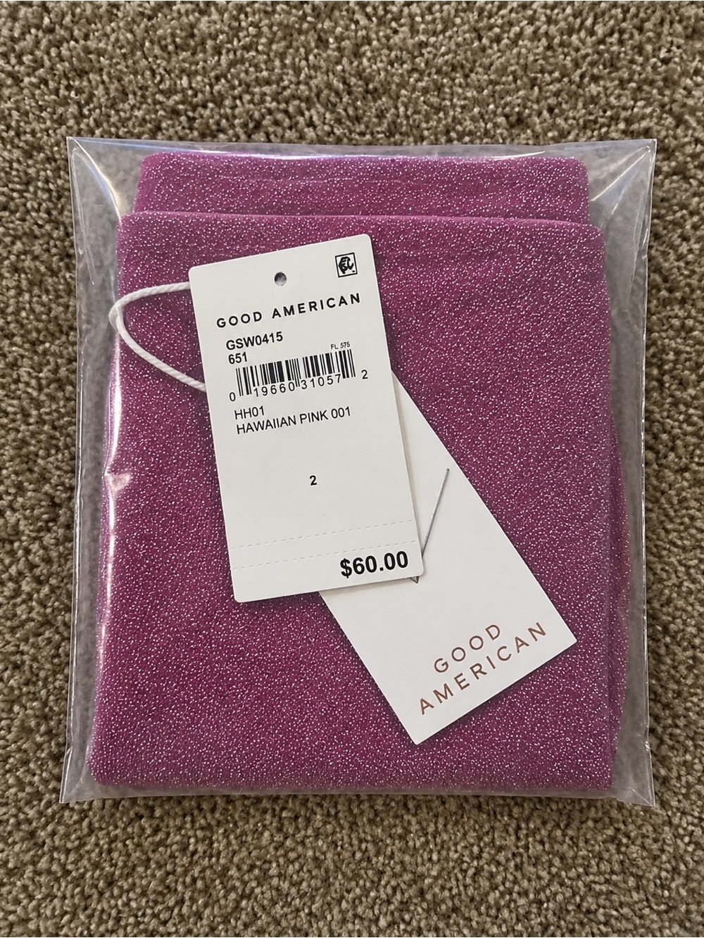NWT Good American Hawaiian Pink001 Sparkle High Rise Better Bikini Bottom M (2) - Picture 3 of 3